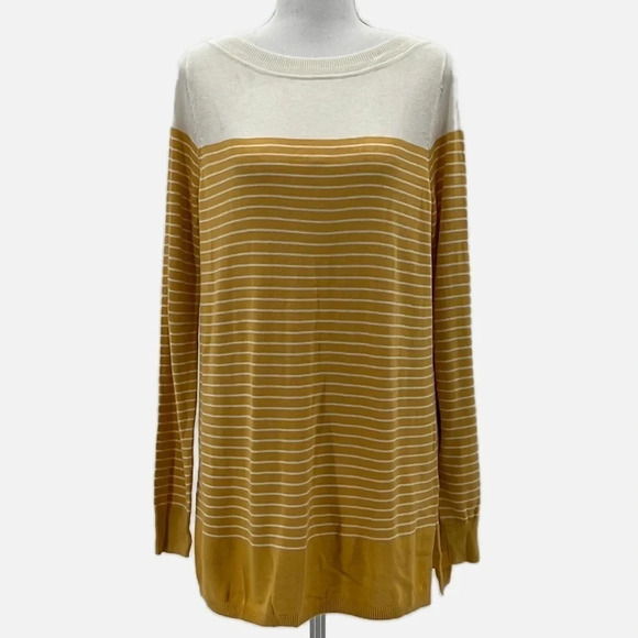 Caslon Boat Neck Long Sleeve Striped Wool Blend Tunic Sweater- NWOT - Size Small - Picture 1 of 5